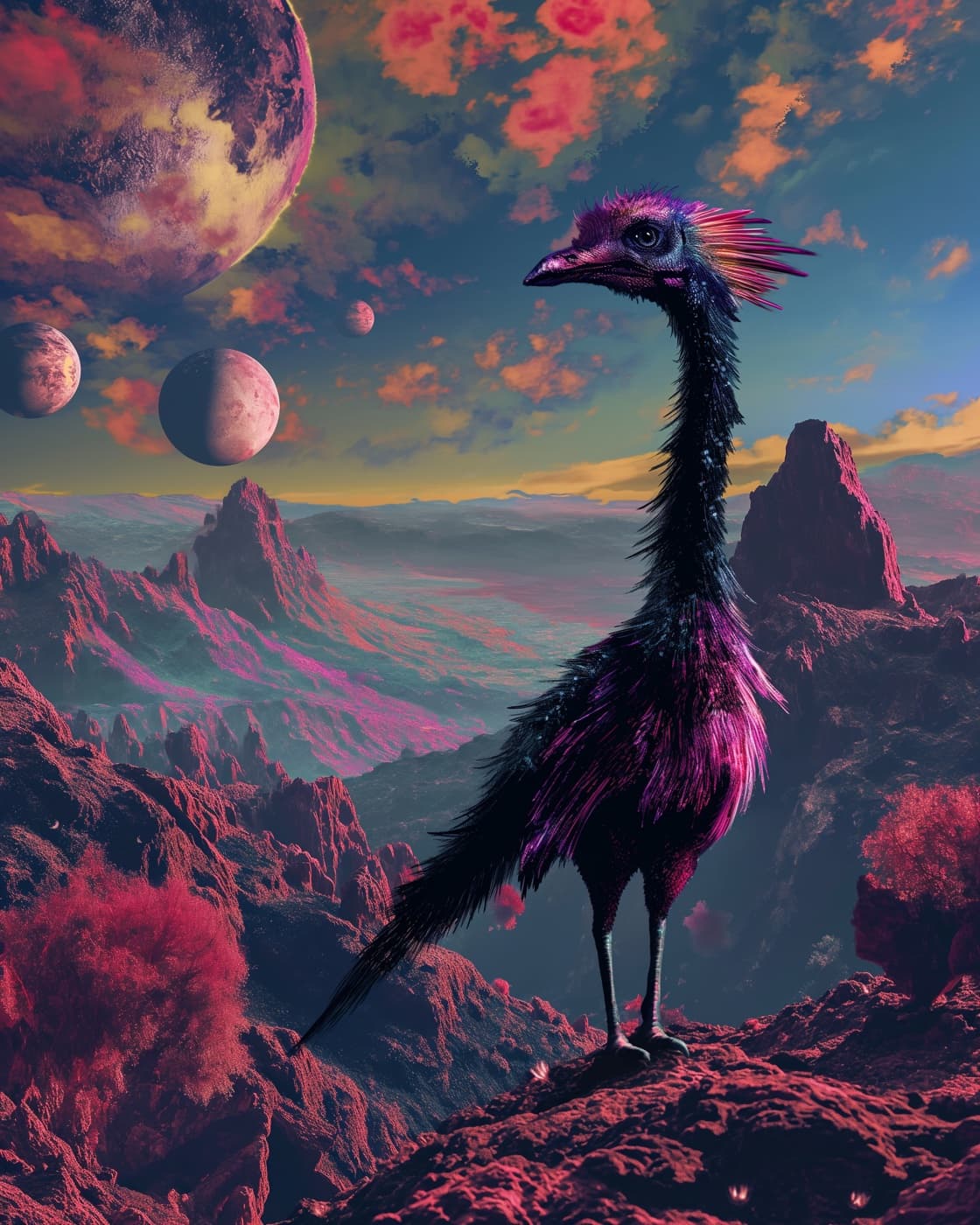 A phoenix rising from cosmic fire with wings of amber and violet light