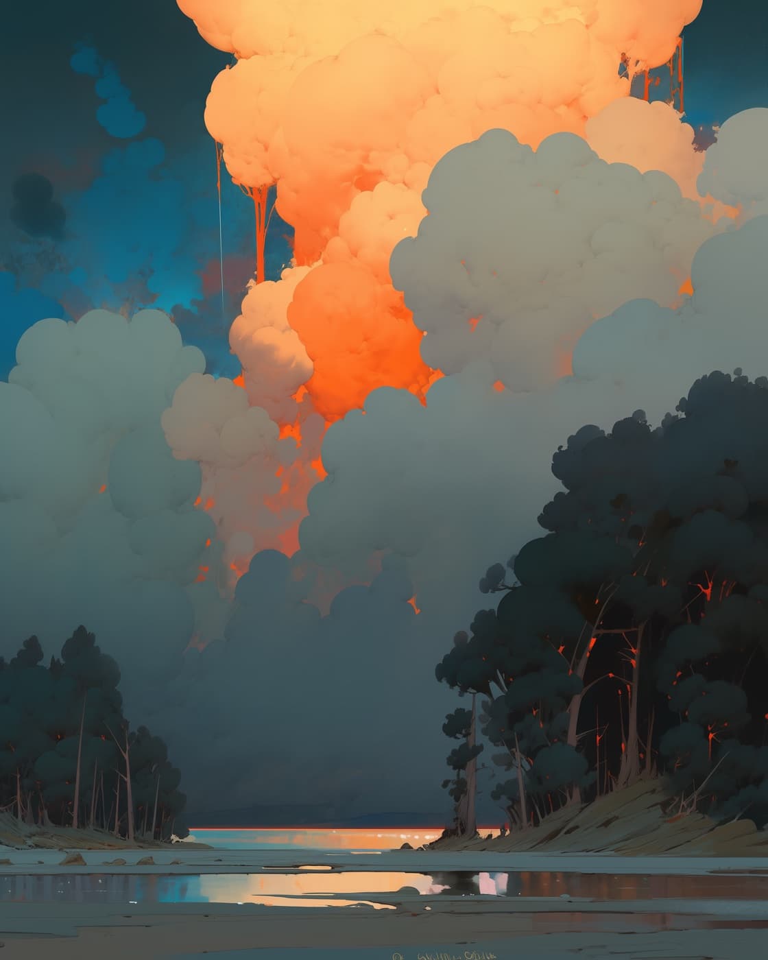 Opposing forces of fire and water meeting in a dramatic cosmic collision