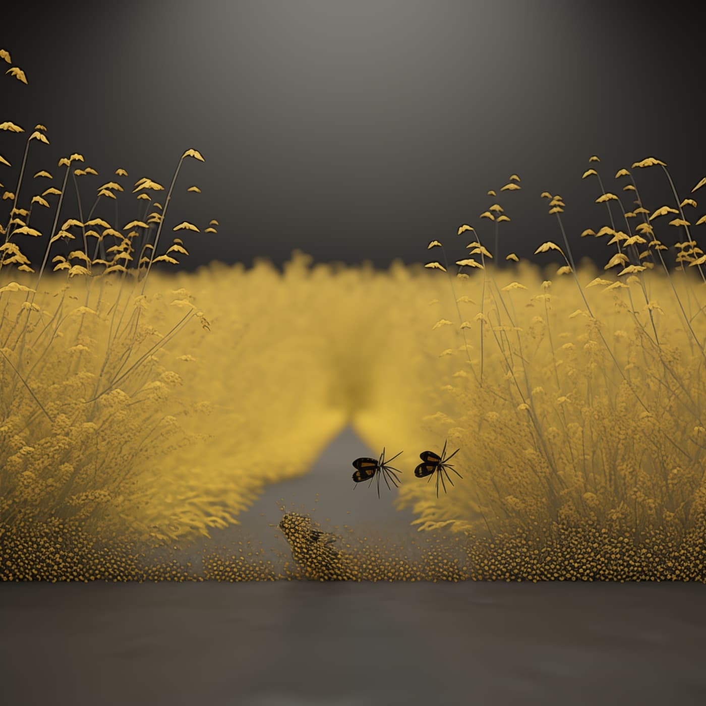 A sunlit meadow bathed in warm golden light with wildflowers and tall grass