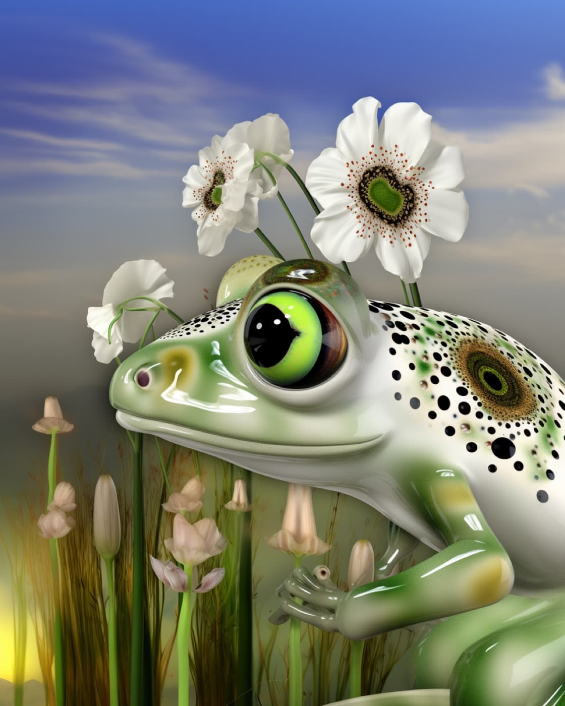 A mythical frog creature with ornate golden and jeweled details in a dark setting
